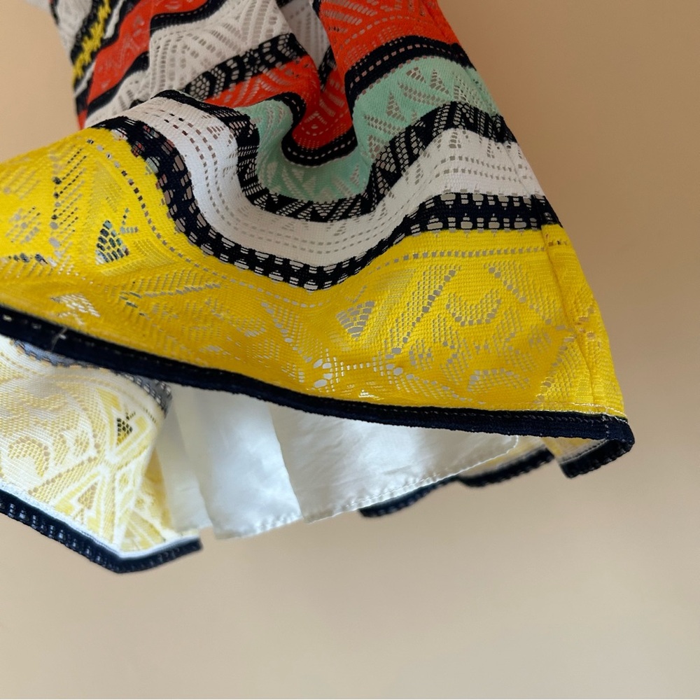 Colorblock Lace Party Dress | Girl 4T | Fit & Flare | Orange Navy Mint Yellow - Picture 3 of 6